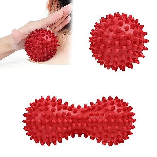 URAQT Spiky Massage Ball Set, 2 Pack Physical Therapy Massage Balls, Hard Lacrosse Ball & Spiky Massage Ball for Myofascial Release and Trigger Point Deep Tissue Massage (Red) - color: 2pcs-red