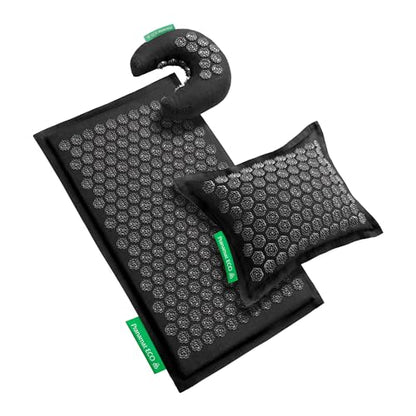 Pranamat Acupressure Large Mat with Regular & Moon Pillow Set, Premium Acupressure Therapy for Pain Relief and Relaxation, Handcrafted in Europe with Sustainable and Natural Materials (Obsidian) - color: Obsidian
