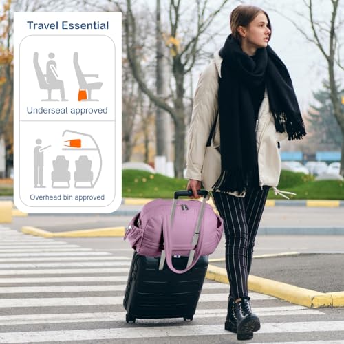 TOPDesign Travel Duffel Bag for Women, Puffer Gym Bag Sports Tote with Wet Pocket, Carry On Weekender with Luggage Sleeve (Purple) - color: Purple