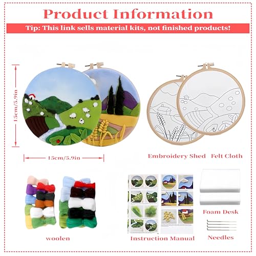 Wonafa DIY Wool Needle Felt Starter Kit, Beginner Needle Felt Kit with Wool Felt Bag, Felts Needles, Photo Frame, Foam Mat, Felts Cloth and Instructions for Home Decor, Art Crafts (Idyllic Scenery) - color: Idyllic Scenery