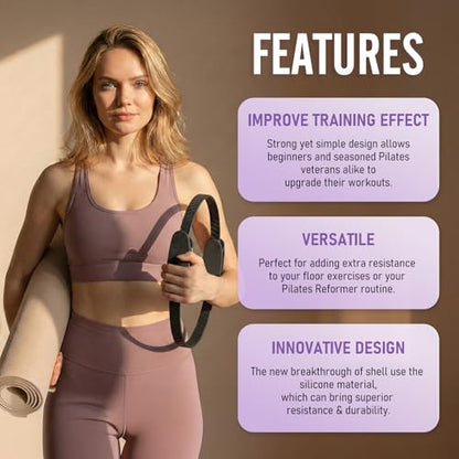 JKSHMYT Pilates Ring, 14.5 inch Magic Circle Pilates Equipment | 30 lb Resistance Home Pilates Ring, Durable Foam Padded Handles, Essentials Pilates Equipment for Beginners and Women - color: Dark, size: Pilates Ring