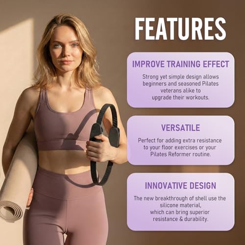 JKSHMYT Pilates Ring Fitness Circle for Women, Pilates Equipment – 14.5" Home Magic Exercise Workout, Better me Pilates Essentials Starter Set for Beginners Toning Shape Full Body - color: Black