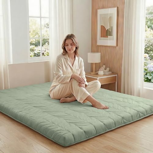 ZonLi Japanese Floor Mattress Futon Mattress Twin Size 4 Inch Thick - color: Green, size: Twin (75"L x 39"W x 4"Th)