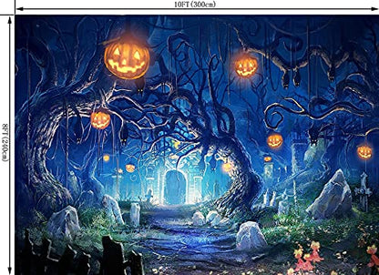 Halloween Theme Backdrop Forest Scary Scene Pumpkin Photography Background Horror Moon Night Scary Cemetery Banner Halloween Party Decoration Photo Booth Props 10X8FT TP272C - size: 10X8FT