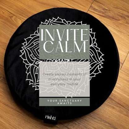 Black Velvet Embroidered Meditation Cushion - Buckwheat Filled with Lavender and Removable Foam Pad - Ideal for Yoga, Stress Relief, Mindfulness, and Holistic Living
