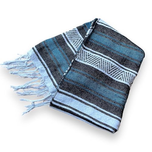 Mexican Falsa Blanket Serepe Throw Authentic Handwoven Saddle Multi-Use for Yoga, Beach, Camping and Picnics - Durable Outdoor Indoor. 60% Cotton. (Teal) - color: Teal