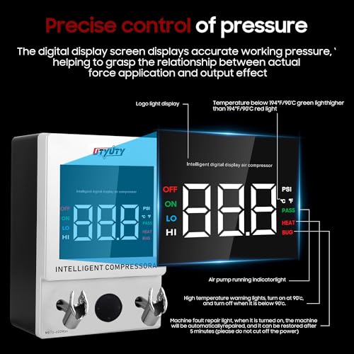 Smart Airbrush Compressor for Precision Detail Work, 7–30 PSI Adjustable Pressure, Real-Time Digital Display, Ultra-Quiet 40dB, 1/8" Outlet, for Modeling, Nail Art, Cake Decorating