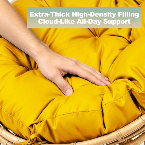 47" Round Tufted Floor Cushion, Thick Meditation Papasan with Ties - color: Yellow