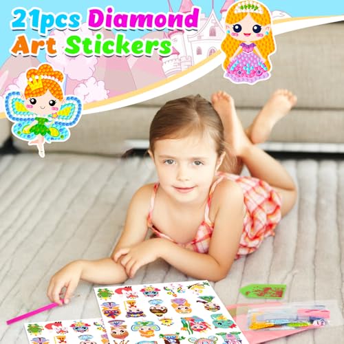 Labeol Diamond Art Kits for Kids Boys and Girls Ages 6-8-10-12 Easy to DIY Creative Diamond Art Sticker Craft by Numbers Kits for Kids and Adult Beginners (Princess) - style: Princess