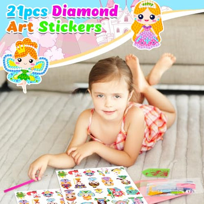 Labeol Diamond Art Kits for Kids Boys and Girls Ages 6-8-10-12 Easy to DIY Creative Diamond Art Sticker Craft by Numbers Kits for Kids and Adult Beginners (Princess) - style: Princess