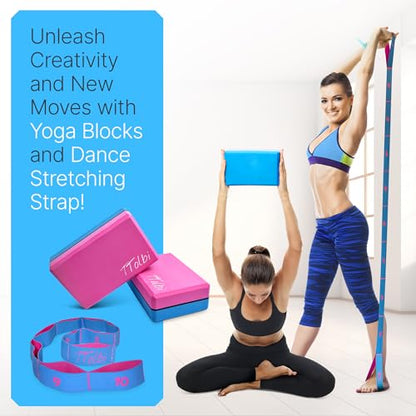 Yoga Blocks 2 Pack with Strap and Guide – Soft Non-Slip EVA Foam Blocks | High-Density Pilates Blocks for Home Workouts, Dance, Ballet, Gymnastics & Stretching Exercise, Dance Accessories and Gifts - color: Pink/Blue - Stretch Band Blue