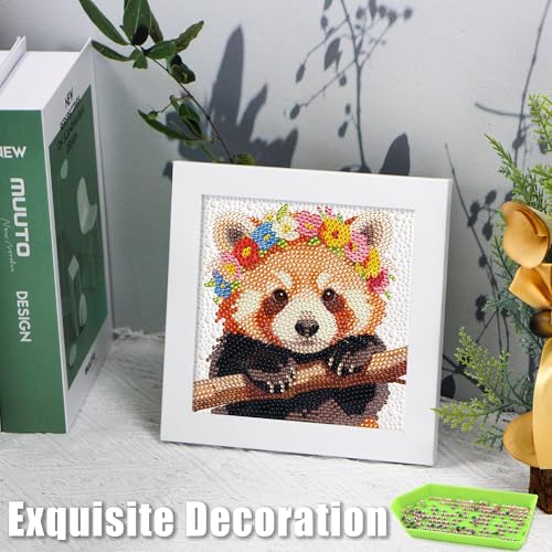 geesfayan Diamond Art Kits for Kids,6 Inch DIY Gem Art Painting with 7 Inch Frame, Complete Starter Kit for Beginners, Creative Arts & Crafts Gift for Girls & Boys (Red Panda) - color: Red Panda