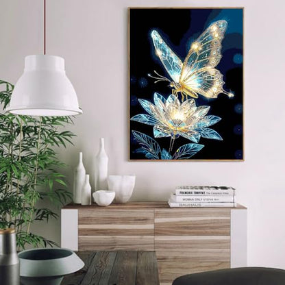Paint by Numbers Kit for Adults,Crystal Butterfly Paint by Number 16x20 In | Paint by Number for Beginner,Adult Paint by Number,HD Color Canvas,DIY Tool Kits,Stress Relief Craft,Great Gift,Without Frame - color: MT6281