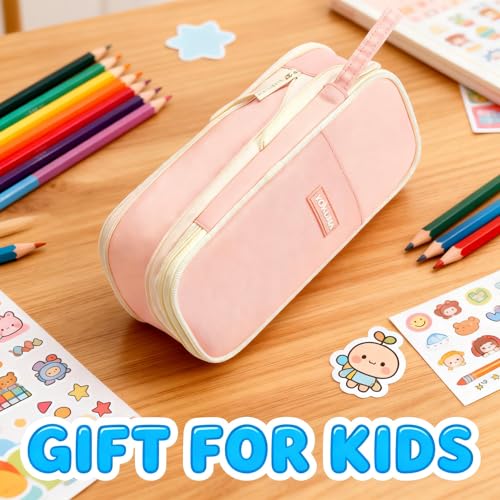 YOKUMA Cute Pencil Case for Girls Big Capacity Pencil Pouch Bag Box,Pink | Expandable,Cute,Durable Zipper,Lightweight,Aesthetic,Back to School Supplies Gift for Kids Students College Adults Preppy - color: Pink