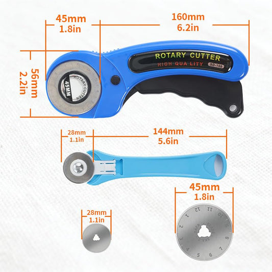 Rotary Cutter for Fabric, 45mm and 28mm Cutters Kit with Extra 10 Blades | Ergonomic Rolling Cutter with Safety Lock, Suitable for Leather, Crafting, Sewing, and Quilting Fabric - color: Blue