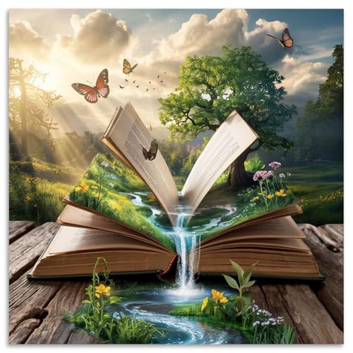 Magic Book Diamond Art Kits for Adults Beginners 14x14 in, DIY Craft Gift | Rivers from a Book Diamond Painting Kits for Adults, Stress Relief, Home Wall Decor, 5D Full Round Drill Gem Art - color: DP-US14