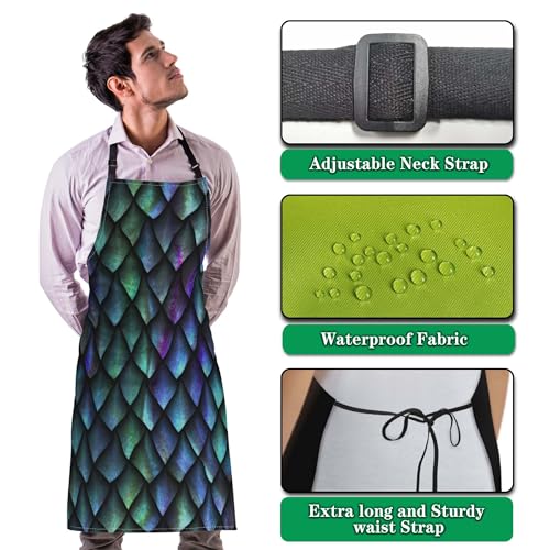 Gardening Apron for Men Dragon Scales Cute Aprons for Women for Kitchen Cooking Restaurant BBQ Painting Crafting 27” (W) x 31” (H), Waterproof Apron - color: Dragon Scales