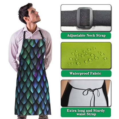 Gardening Apron for Men Dragon Scales Cute Aprons for Women for Kitchen Cooking Restaurant BBQ Painting Crafting 27” (W) x 31” (H), Waterproof Apron - color: Dragon Scales