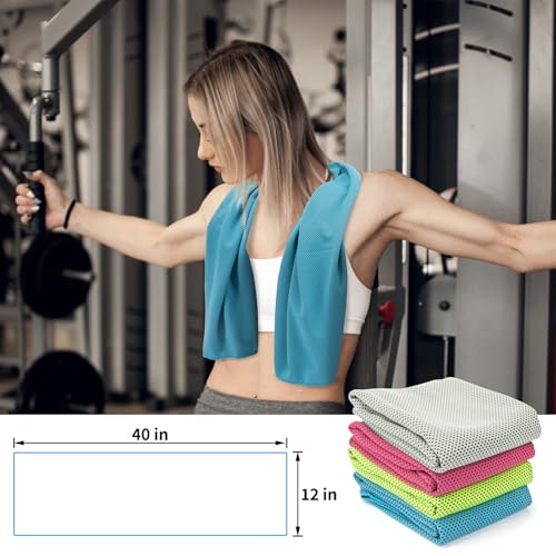 YESLIFE 4-Pack Cooling Towels (40"x 12"), Cooling Neck Wraps, Ice Towel - color: Blue, Grey, Green, Pink