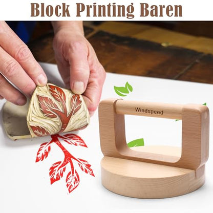 1+1 Pcs Block Printing Baren, Windspeed Wood Baren Printmaking Tool Supplies for Printing, Crafting, Scrapbooking, Linocut