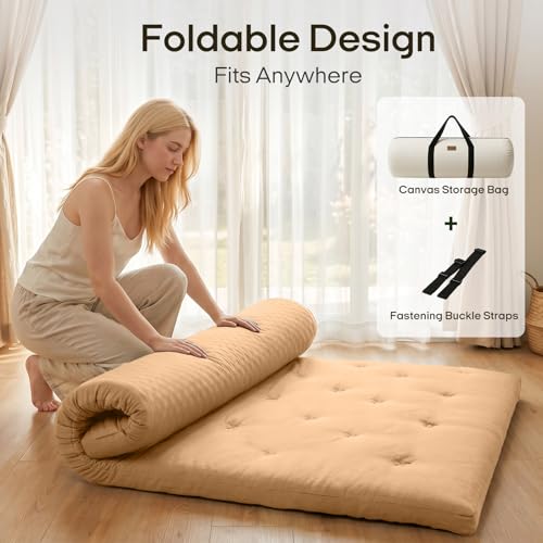 ZonLi Japanese Floor Mattress, 100% Cotton Washable Cover Futon Mattress - color: Burro, size: Full(75"L x 54"W x 4"Th)
