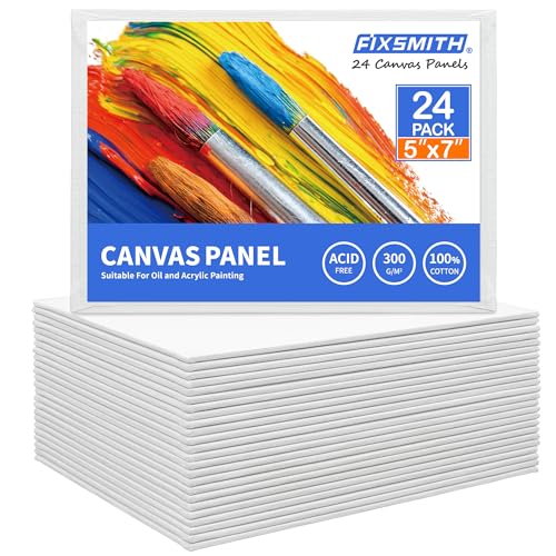 FIXSMITH Canvas Boards for Painting 5x7 Inch, Super Value 24 Pack Mini Canvases, White Blank Canvas Panels, 100% Cotton Primed, Painting Art Supplies - size: 5"×7"