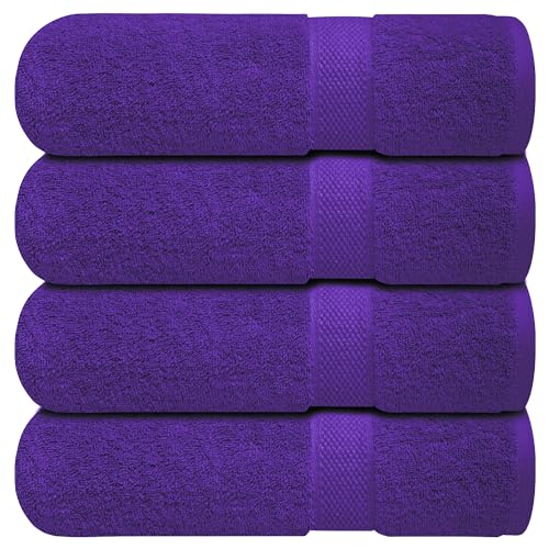 Infinitee Xclusives Luxury 100% Ring-Spun Cotton Bath Towels Set of 4 (27x54 inches) – Soft, Absorbent & Quick-Drying Towels for Bathroom, Gym, Spa & Hotel Use (Profound Purple, Bath Towels) - color: Profound Purple, size: Bath Towels - 4 Pack