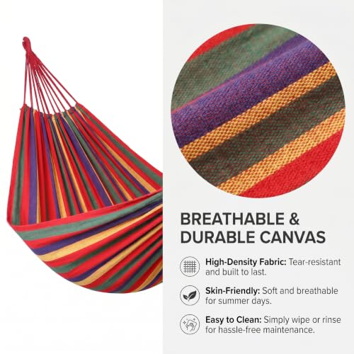 Canvas Hammock 122" Long X 59" Wide 2 Person Hammock 440 pounds Maximum Weight Applicable Scenes in Courtyard Autumn, Indoor Hanging Chairs, Beach Leisure (red Yellow, Full) - color: Red Yellow, size: Full