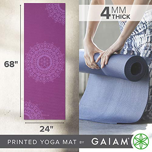 Gaiam Yoga Mat Classic Print, 4mm Non-Slip Mat - color: Purple Medallion
