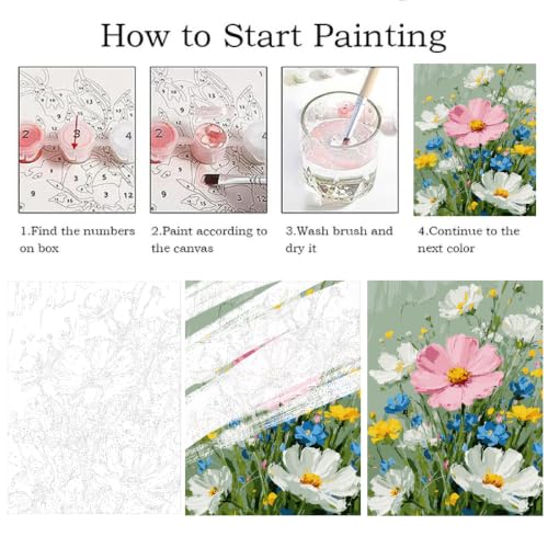 ZRIZQ Flowers Paint by Numbers Kit for Adults Beginner,Wildflowers,16x20 | Full set with wooden brushes,rolled canvas,rich paints.Calming activity.Beginner friendly.Just open and paint. - color: 16"X20"Rolled Canvas - Flowers