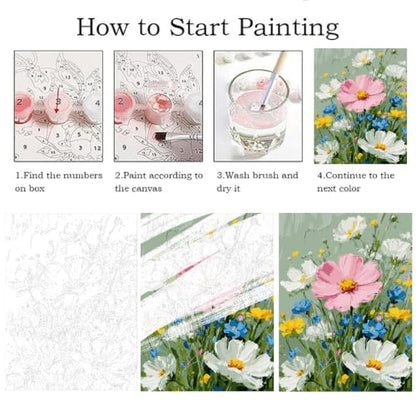 ZRIZQ Flowers Paint by Numbers Kit for Adults Beginner,Wildflowers,16x20 | Full set with wooden brushes,rolled canvas,rich paints.Calming activity.Beginner friendly.Just open and paint. - color: 16"X20"Rolled Canvas - Flowers