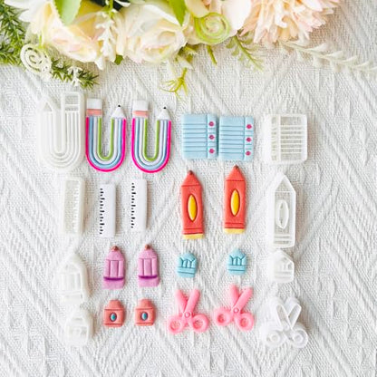 School Supplies Polymer Clay Cutters Set – Molds, Clay Cutters for Polymer Clay, Clay Earring Tools - color: O color