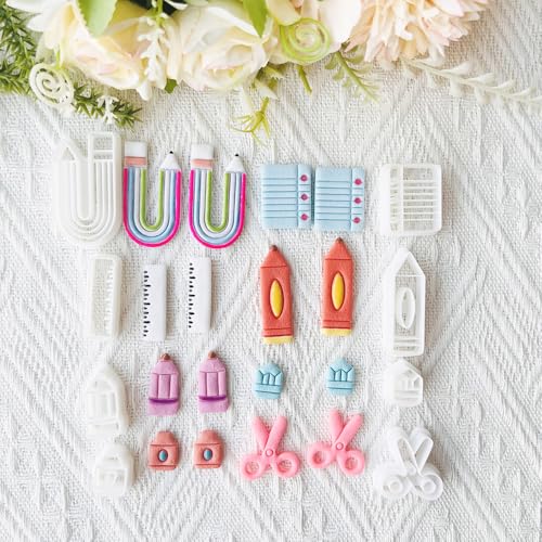 School Supplies Polymer Clay Cutters Set – Molds, Clay Cutters for Polymer Clay, Clay Earring Tools - color: O color