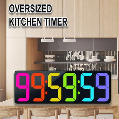 TXL 17.2" Bluetooth Digital Wall Clock with Seconds, Large Countdown Timer for Classroom Home Gym Kitchen Office, Alarm Clock with Remote Control, 4 Dimmable Brightness, Auto DST (RGB) - color: Rgb
