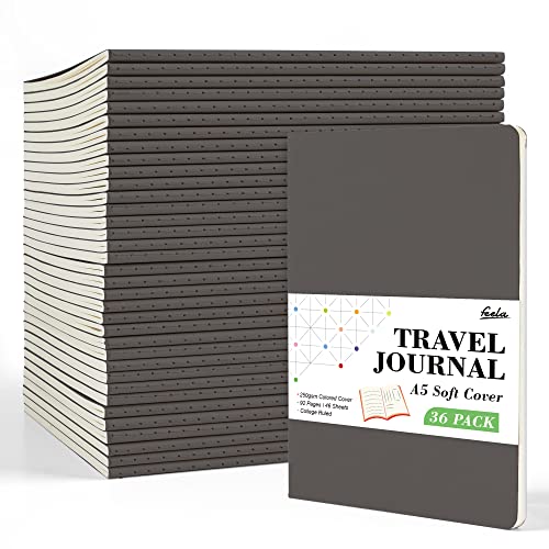 feela 36 Pack Soft Cover Journal Bulk, Lined Blank Travel Journal for Women Men Writing, Notebooks College Ruled for Work, Note Taking Notebook School Business Supplies, 8.2” x 5.5”, A5, Gray - color: 36 Gray