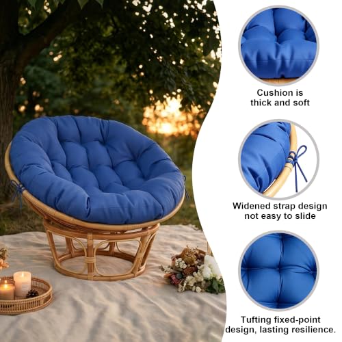 47" Round Tufted Floor Cushion, Thick Meditation Papasan with Ties - color: Classic Blue