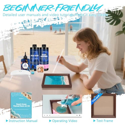 KISREL Ocean Resin Art Kit, Clear Epoxy Resin Kit with Frames, Beginner DIY Ocean Painting Full Set of Tools + Tutorials, Great Gift for Craft Lovers, Adult Stress Relief Creative Crafts