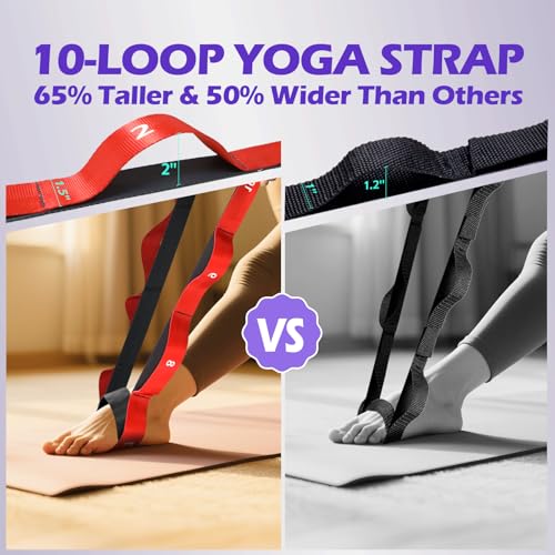 Non Elastic Stretching Strap with Loops - Yoga Straps for Physical Therapy, Durable Stretch Bands for Exercise, Flexibility Training, Hamstring & Leg Stretcher, Yoga/Pilates/Gymnastics - color: Red