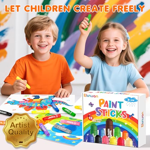 144 Pcs Ellinjan Tempera Paint Sticks For Kids, 12 Classic Colors, Washable & Quick-Drying Twistable Solid Paint, Bulk Art Supplies for Drawing & Painting, Back to School Art Supplies for Kids Classroom