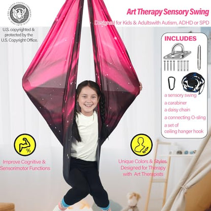 Sensory Swing for Kids Holds 300lbs Therapy Cuddle Hammock Chair - color: Space Pink