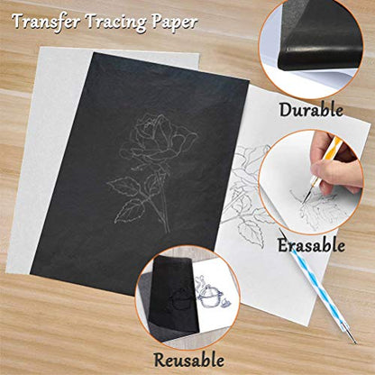 100 Sheets Tracing Paper,Carbon Graphite Transfer Paper with 5 Pieces Embossing Styluses Stylus Dotting Tools for Wood,Paper,Canvas and Other Art Surfaces (8.3 x 11.7 inch,White/50Pcs,Black/50Pcs) - color: White, Black (100 Sheets)