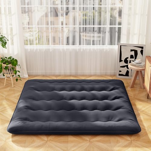 Giantex Japanese Floor Mattress, 4 Inch Futon Mattress with Washable Cover & Storage Bag, Foldable Roll up Mattress Tatami Mat, Portable Sleeping Pad for Camping, Dormitory, Black, King - color: Black, size: King