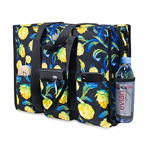 TOPDesign Utility Water Resistant Tote Bag with 13 Pockets, Zipper Closure - color: Artichoke, size: Medium
