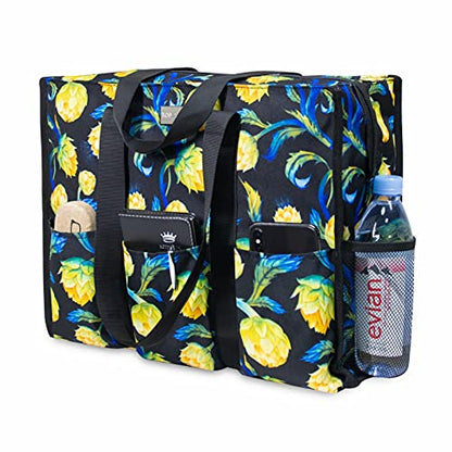 TOPDesign Utility Water Resistant Tote Bag with 13 Pockets, Zipper Closure - color: Artichoke, size: Medium