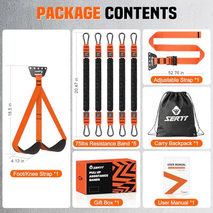 SERTT Adjustable Pull Up Assistance Band, Heavy Duty Assisted Pull Up Bands Support 375lbs, Upgrade Pull Up Bar Resistance Band for Assist Pullup Home Gym Strength Training - color: Orange