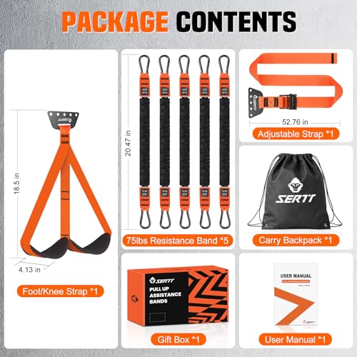 SERTT Adjustable Pull Up Assistance Band, Heavy Duty Assisted Pull Up Bands Support 375lbs, Upgrade Pull Up Bar Resistance Band for Assist Pullup Home Gym Strength Training - color: Orange