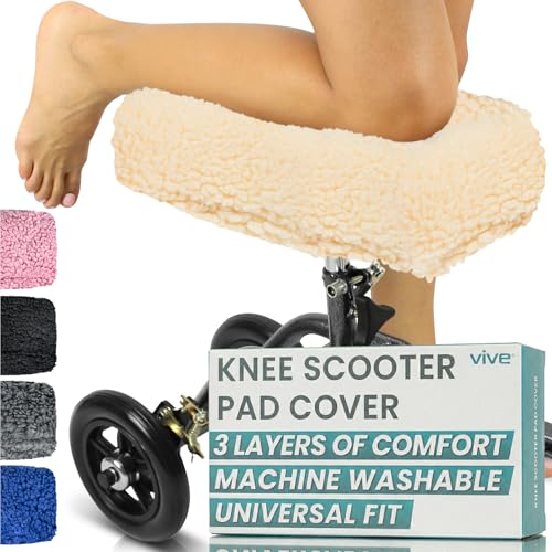 Vive Mobility Knee Scooter Pad Cover - Soft Adult Sheepskin Memory Foam - color: Off-white