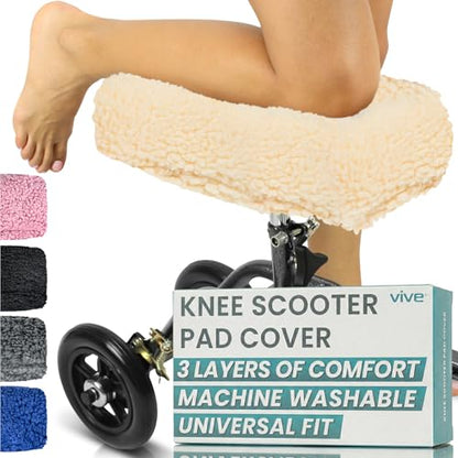 Vive Mobility Knee Scooter Pad Cover - Soft Adult Sheepskin Memory Foam - color: Off-white
