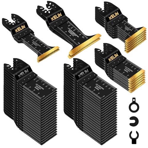 56pcs Titanium Oscillating Tool Blades, Universal Multitool Blades | 4 Types Oscillating Titanium Saw Blades for Wood,Metal, Drywall,Pipes – Fits Dewalt,Bosch,Milwaukee & 98% Oscillating Tools - size: 56 PCS