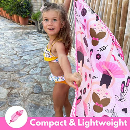 ECCOSOPHY Microfiber Kids Toddler Beach Towel, Quick Dry, Sand Free, 60x30 - color: Ballerina